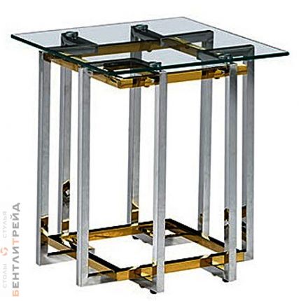 CS-1039-1 Стол Журнальный стеклянный прозрачный 60*60*60см, основание нерж. сталь хром                     GOLD/PLATINA 