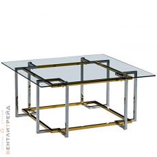 CS-1039-2 Стол Журнальный стеклянный прозрачный 100*100*45см, основание нерж. сталь хром                     GOLD/PLATIN