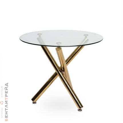 Стол дизайнерский Руссо Прозрачный(Глянцевый) (90 см) на Золотых Ножках - стеклянный стол для дома: гостиной и кухни в интернет-магазине Бентли Трейд.