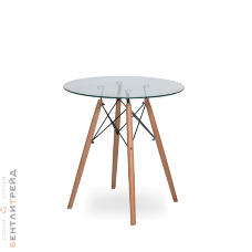 Стол Eames 4BT Прозрачный Глянцевый диаметр 110см ножки орех
