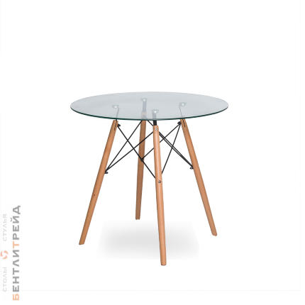 Стол Eames 4BT Прозрачный Глянцевый круглый диа. 70см ножки бук - стеклянный стол для дома: гостиной и кухни в интернет-магазине Бентли Трейд.